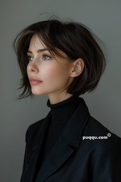 Dark French Bob With Bangs, French Girl Short Hair, French Bob Without Bangs, Korean Bob Cut, French Girl Hair Short, French Bob No Bangs, French Bob Thick Hair, Heavy Bob, Cool Girl Bob