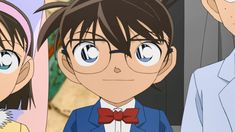 three anime characters wearing glasses and bow ties