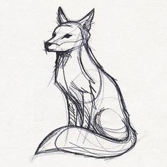 a black and white drawing of a fox sitting on top of a sheet of paper