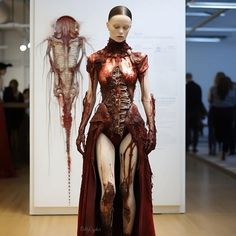 a mannequin is dressed up as a woman with blood all over her body