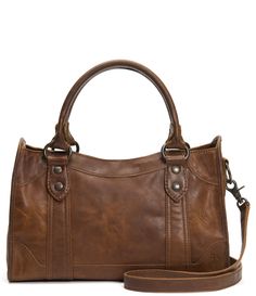 From Frye&#x2C; the Melissa Washed Leather Satchel Bag features:Washed leather/natural oiled pull-up leatherMetal hardwareTop zip closureInterior zip pocket&#x2C; key hook&#x2C; and 2 slip pocketsDouble top handles; adjustable/removable strapApprox. 14.5" L x 9.5" H x 3.75" D; 6.25" handle dropImported. Frye Handbags, Key Hook, Leather Satchel Bag, Leather Handbags Tote, Leather Hobo Bag, Satchel Bag, Leather Hobo, Pull Up, Dillard's