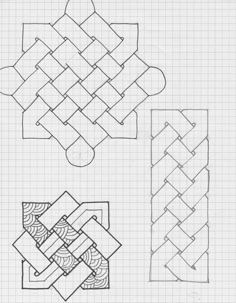 four different patterns that are drawn in pencil on paper, each with an individual's own design