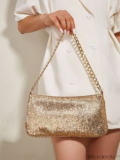 BagForLove - Sparkling Chain Square Bag with Sequin Accents Trendy Gold Clutch With Chain, Party Crossbody Shoulder Bag With Chain, Trendy Gold Shoulder Bag For Party, Gold Crossbody Shoulder Bag For Party, Glamorous Clutch Bag With Chain Detail, Glamorous Clutch Bag With Chain, Gold Shoulder Bag With Chain For Gift, Gold Shoulder Bag With Chain For Party, Party Evening Shoulder Bag With Chain