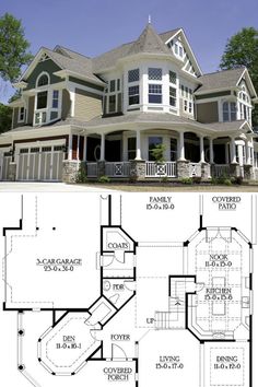 two story house plans with an open floor plan for the front and back of the house