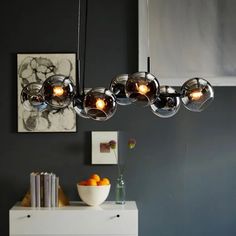 Hornersville 8 - Light Glass Globe Modern Linear Chandelier Stone Lighting, Suspended Lighting, Linear Chandelier, Grey Glass, Ball Pendant, Island Lighting, Glass Chandelier