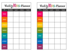 the weekly meal planner is shown in two different colors