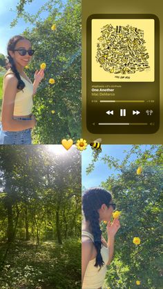 two pictures one with yellow flowers and the other with music