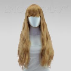 Caramel Brown Wavy Lolita Wig Iris is a beautiful 30" long Caramel Brown wavy lolita wig perfect for creating a wide variety of styles. While this wig is suited for lolita, it's also great for things such as cosplay, costuming, or even casual daily wear. Straight bangs reaching eyebrow make wearing this wig hassle free, while simultaneously offering enough length for trimming and styling. This Caramel Brown wavy lolita wig comes pre-styled with loose, flowing curls and our tangle-resistant fiber Korean Long Hairstyle, Montana Outfits, Korean Hairstyle Ideas, Long Brown Bob, Rainbow Wig, Anime Wigs, Straight Bangs, Epic Cosplay, Natural Blondes