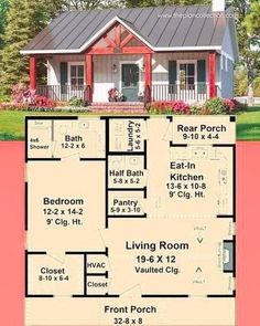 the floor plan for a small house with two bedroom and an attached porch, is shown