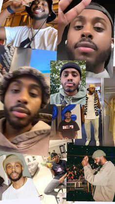 a collage of photos with different people in the same photo and one man holding his head