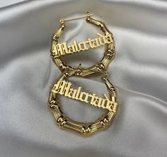 Malcriada and proud Bamboo Hoop Earrings  18 K Gold Plated on stainless steel