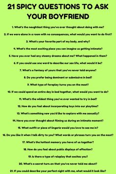 a green poster with the words 21 spicy questions to ask your boyfriend