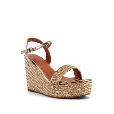 Lena Metallic Gold Leather Raffia Wedge Sandal shoes Elenista Platform Wedge Sandals, Chunky Platform, Platform Wedge, Wedge Sandal, Gold Leather, Platform Wedges, Metallic Gold, Wedge Sandals, Warm Weather