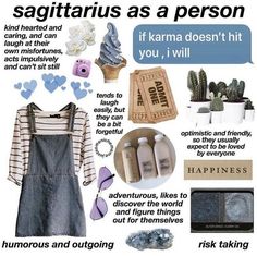 a poster with words and pictures on it that say sagittrius as a person