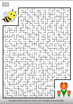 a maze with flowers and a bee on it