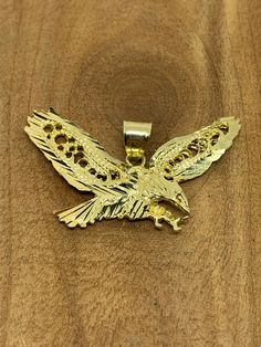 "Gorgeous 14kt yellow gold soaring eagle pendant/ necklace is majestic! Weighs 4.6 gms and wing span measures  1 5/8\". Brand new yet vintage...never worn. Large bail to accommodate  most chains . Classic!" Elegant 14k Gold Wing-shaped Jewelry, Eagle Pendant, Elegant Wing-shaped Yellow Gold Necklace, Bird Pendant Gold, Gold Wing-shaped Sterling Silver Necklace, Horseshoe Ring, Eagle Wings, Antique Items, Cool Watches