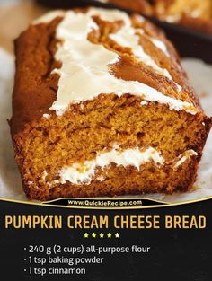 a poster advertising pumpkin cream cheese bread