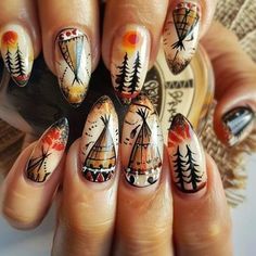 Dream Catcher Nail Art, Western Nail Art, Dream Catcher Nails, Rodeo Nails, Nail Printer, Glitter Tip Nails, American Nails, Western Nails, Boho Nails