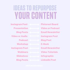 an info board with the words ideas to repurpose your content