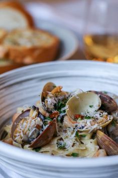 linguini and clams in creamy white wine sauce with parmesan cheese