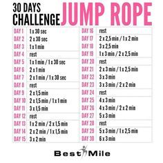 the 30 days challenge for jump rope is shown in pink and white with black lettering