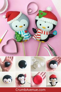 the penguins are made out of fondant and decorated with christmas decorations