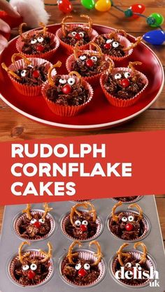 rudolph the reindeer cornflake cakes are ready to be eaten and put in cupcake tins