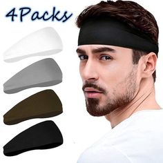 men's headbands with 4 packs in different colors and sizes, including black, white, gray, brown