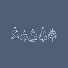 a line drawing of christmas trees on a blue background