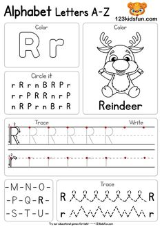 the alphabet worksheet for children to learn how to write and draw letters with pictures