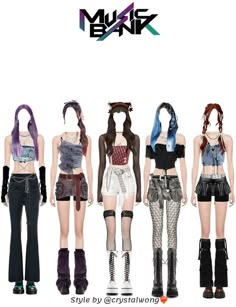 Stage Outfits 5 Members, Moon Outfit, Black Leg Warmers, Black Cross Necklace, Patch Pants, Punk Patches