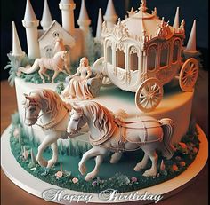 a birthday cake with a horse drawn carriage