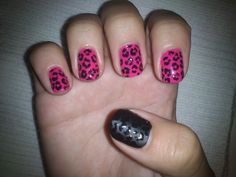 Pink And Black Cheetah Nails, Hot Pink Cheetah Nails, Hot Pink Leopard Nails, Black Cheetah Nails, Trendy Nails Matte, Anc Nails, Nails Matte Black, Pink Cheetah Nails