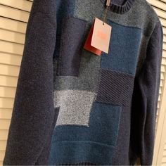 It’s A Nwt 100% Wool Knit Sweater In A Design Of Blue Square Patchwork. Soft, Warm, And Made In Italy. About 20” Wide And 26” Long. Wool Patchwork, Square Patchwork, Wool Knit Sweater, Patchwork Sweater, Blue Square, Wool Knit, Colorful Sweaters, Knit Sweater, Knitted Sweaters