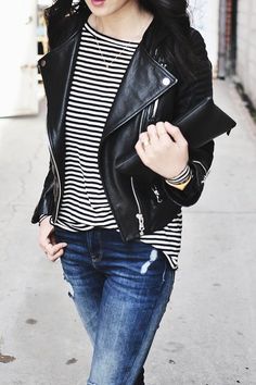 7 Things to Wear with a Moto Jacket (and 5 Things to Avoid) #purewow #fashion Moto Jacket Outfit, Things To Wear, Jacket Outfit Women, Black Moto Jacket, Leather Jacket Outfits, Jacket Outfit, Celebrity Outfits, Fall Fashion Trends, Black Leather Jacket