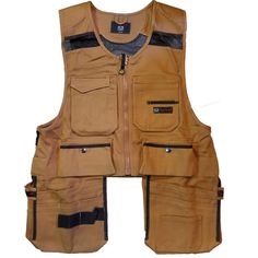 the vest is made out of canvas and has multiple pockets