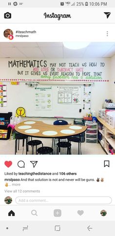 the instagram page on instagram com shows an image of a classroom with tables and chairs