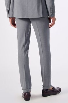 Grey straight fit trousers with belt loops detailing. - Aza Fashions Urban Gray Trousers, Gray Trousers With Welt Pockets, Tailored Gray Trousers, Gray Semi-formal Trousers, Luxury Gray Trousers, Fitted Trousers, Casual Trousers, Grey Cotton, Mens Trousers