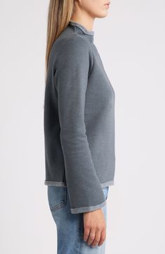 A wide funnel neck and slightly belled cuffs add to the instant-favorite allure of this polished sweatshirt made from midweight fleece that's a perfect balance of cozy and breathable. 22 1/2" length Funnel neck Long sleeves 60% cotton, 40% polyester Machine wash, line dry Imported Long Sleeve Activewear, Funnel Neck Sweatshirt, Floral Shoes, Plus Size Activewear, Mens Scarves, Scarf Men, Fleece Sweatshirt, Rugby Shirt, Funnel Neck