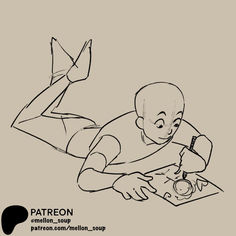 a drawing of a person laying on the ground with a pen and paper in his hand