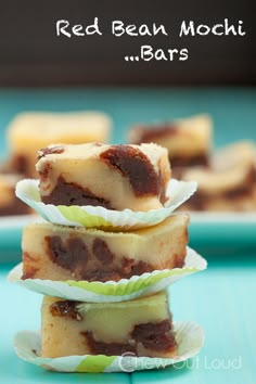 red bean mochi bars stacked on top of each other