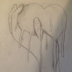 a pencil drawing of a horse's head with dripping water on it and its tail