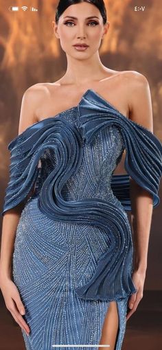 Drape Gowns Haute Couture, Luxury Gown With Asymmetrical Neckline And Pre-draped Style, Drapping Dress Ideas, Water Inspired Dress Haute Couture, Ocean Fantasy Mermaid Dresses Fashion Couture, Feather Gown Haute Couture, Reception Gowns, Wedding Guest Dresses Long, Corset Fashion Outfits