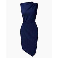 Elevate Your Style With This Stunning Aisize Pencil Dress In Navy Blue. The Dress Features An Avant-Garde Theme With A Solid Pattern, Half High Collar Neckline, And Sleeveless Design. The Asymmetrical Hemline And Pleated Accents Add A Unique Touch To This Knee-Length Overall Dress. Suitable For All Seasons, It Comes With A Zip Closure And Is Hand Wash Only. Perfect For Party/Cocktail, Casual Or Business Occasions, This Dress Is A Must-Have For Any Women's Wardrobe. Fitted Asymmetrical Sleeveless Work Dress, Fitted Asymmetrical Sleeveless Dress For Work, Blue Asymmetrical Hem Midi Dress For Work, Asymmetrical Midi Dress For Office, Elegant Asymmetrical Blue Bodycon Dress, Blue Knee-length Asymmetrical Dress For Formal Occasions, Blue Knee-length Asymmetrical Dress For Formal, Blue Knee-length Asymmetrical Formal Dress, Blue Asymmetrical Mini Dress For Formal Occasions