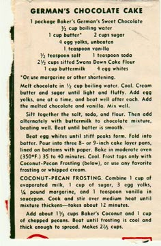 an old recipe for german chocolate cake