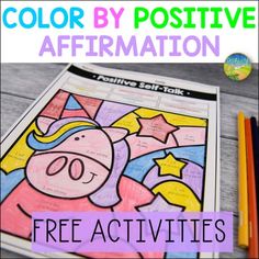 the color by positive affirmation is shown with pencils and paper on it