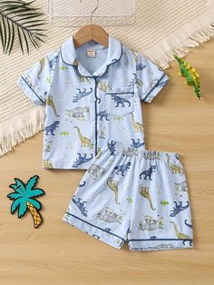 #Dinosaur Graphic Print Short Sleeve Shirt Shorts #Pajama Set Clothes For Summer  $15.9 #pjs #cartoonjunkie Dinosaur Graphic, Pajama Outfit, Shorts Pajama Set, Set Clothes, Comfy Sets, Cold Shoulder Lace, Vest And Tie, Cozy Loungewear, Boys Wear