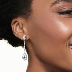 Ross-Simons - 6.00ct t. w. Aquamarine, .86ct t. w. Diamond Drop Earrings in 14kt White Gold. A splash of icy flair never goes unnoticed, and these earrings are no exception. Pear-shaped aquamarines, 6.00 ct. t. w., scintillate at the posts and the drops, alight by .86 ct. t. w. round brilliant-cut diamonds glittering around and in between. Crafted in 14kt white gold. Hanging length is 1 3/4". Post/clutch, diamond and aquamarine drop earrings. Aquamarine birthstones are the perfect gift for March birthdays. Formal Pear-shaped Brilliant Cut Earrings, Pear-shaped Brilliant Cut Bridal Earrings For Formal Occasions, Formal Bridal Earrings With Prong Setting, Pear-shaped, Formal Pear-shaped Earrings With Prong Setting, Formal Bridal Pear-shaped Earrings With Prong Setting, Formal Pear-shaped Bridal Earrings, Classic Bridal Earrings With Brilliant Cut In Pear Shape, Classic Bridal Earrings With Brilliant Pear-shaped Cut, Oval Brilliant Cut Bridal Earrings For Wedding