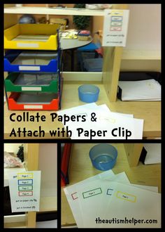 collage papers and attach with paper clippings on the desk in an office