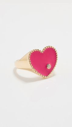 Shopbop - Designer Clothing, Shoes & Accessories Elegant Gold Heart-shaped Enamel Ring, Gold Heart Ring With Single Diamond For Gift, Heart Ring With Single Diamond Round Cut As Gift, Luxury Rose Gold Diamond Ring For Valentine's Day, Pink Gold Ring With Diamond Accents, Rose Gold Heart Ring With Diamond Accents, Valentine's Day Single Diamond Ring In Fine Jewelry Style, White Gold Heart Ring With Single Diamond For Gift, Luxury Rose Gold Signet Ring With Single Diamond